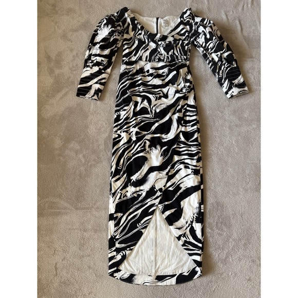 Megan Renee Size XS Nordstrom Maxi Dress Black White Print Long Sleeve - Picture 2 of 7